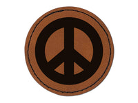 Peace Symbol Bold Round Iron-On Engraved Faux Leather Patch Applique - 2.5"