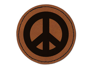 Peace Symbol Bold Round Iron-On Engraved Faux Leather Patch Applique - 2.5"