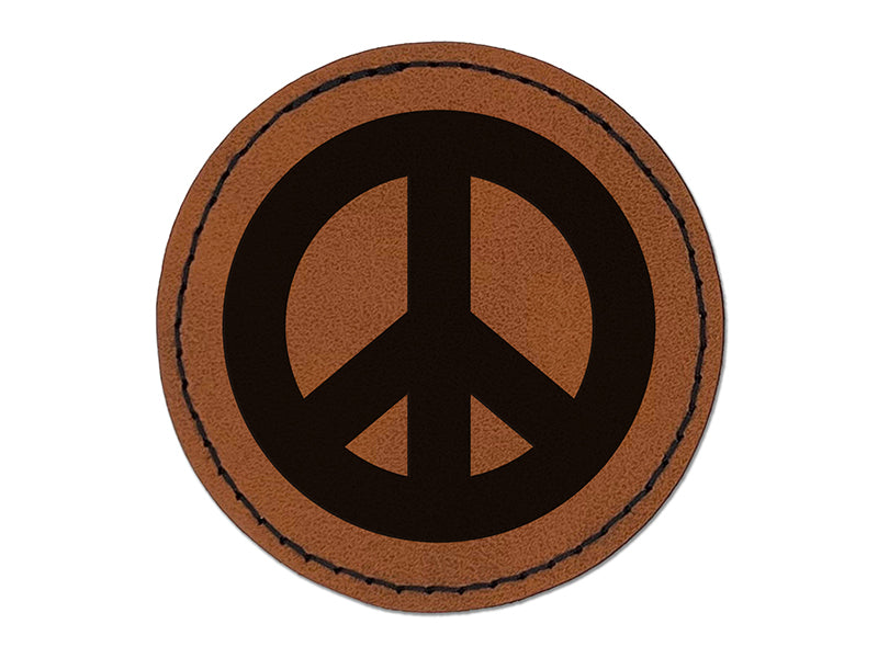 Peace Symbol Bold Round Iron-On Engraved Faux Leather Patch Applique - 2.5"