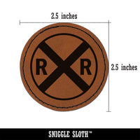 Railroad Crossing Train Round Iron-On Engraved Faux Leather Patch Applique - 2.5"