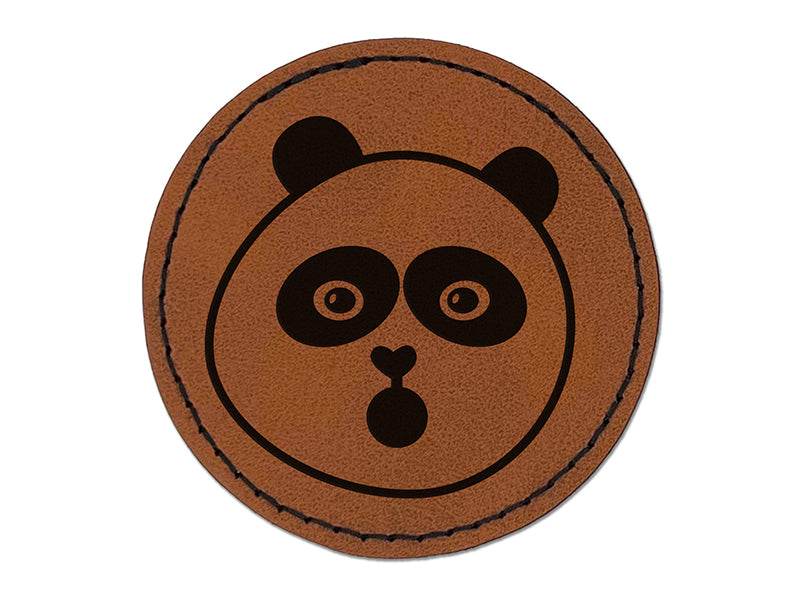 Surprised Panda Face Shocked Round Iron-On Engraved Faux Leather Patch Applique - 2.5"