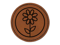 Daisy Flower in Circle Round Iron-On Engraved Faux Leather Patch Applique - 2.5"