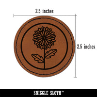 Mum Chrysanthemum Flower in Circle Round Iron-On Engraved Faux Leather Patch Applique - 2.5"