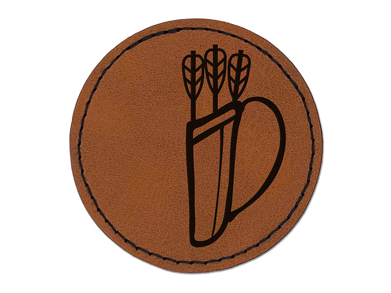 Archer Quiver with Arrows Archery Round Iron-On Engraved Faux Leather Patch Applique - 2.5"