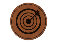 Archery Target Bullseye with Arrow Round Iron-On Engraved Faux Leather Patch Applique - 2.5"