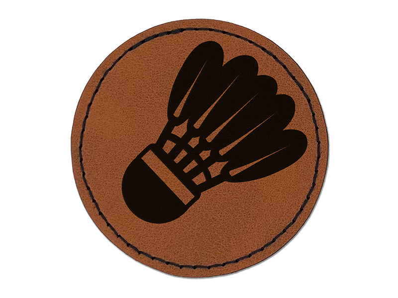 Badminton Shuttlecock Birdy Round Iron-On Engraved Faux Leather Patch Applique - 2.5"