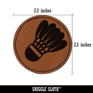 Badminton Shuttlecock Birdy Round Iron-On Engraved Faux Leather Patch Applique - 2.5"