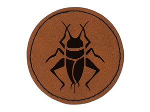 Cricket Insect Bug Round Iron-On Engraved Faux Leather Patch Applique - 2.5"