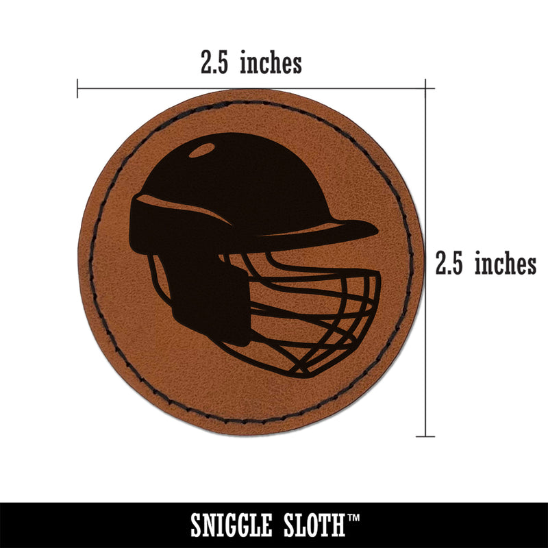 Cricket Sport Helmet Round Iron-On Engraved Faux Leather Patch Applique - 2.5"