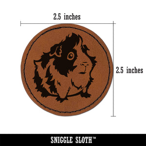 Cute and Hairy Abyssinian Guinea Pig Round Iron-On Engraved Faux Leather Patch Applique - 2.5"