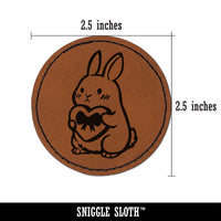 Cute Bunny Rabbit with Valentine's Day Heart Round Iron-On Engraved Faux Leather Patch Applique - 2.5"