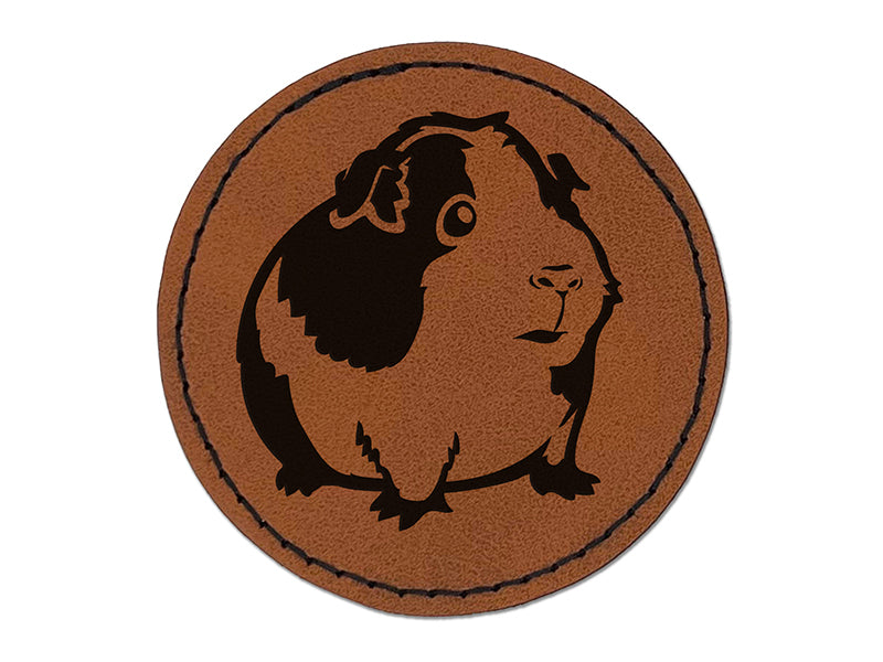 Cute Spotted Guinea Pig Round Iron-On Engraved Faux Leather Patch Applique - 2.5"