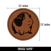 Cute Spotted Guinea Pig Round Iron-On Engraved Faux Leather Patch Applique - 2.5"