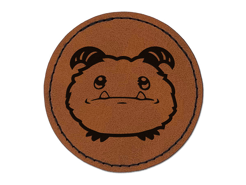Cute Yeti Abominable Snowball Round Iron-On Engraved Faux Leather Patch Applique - 2.5"