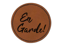 En Garde French Fencing Fencer Direction Round Iron-On Engraved Faux Leather Patch Applique - 2.5"