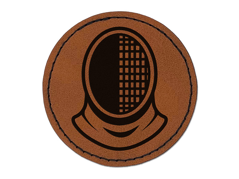 Fencer Fencing Mask Helmet Round Iron-On Engraved Faux Leather Patch Applique - 2.5"