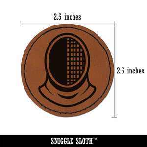 Fencer Fencing Mask Helmet Round Iron-On Engraved Faux Leather Patch Applique - 2.5"