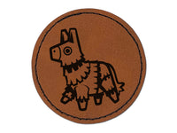 Fiesta Donkey Party Pinata Round Iron-On Engraved Faux Leather Patch Applique - 2.5"