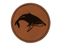 Happy Humpback Whale Round Iron-On Engraved Faux Leather Patch Applique - 2.5"