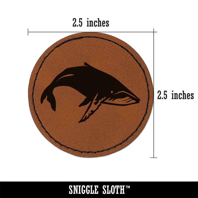 Happy Humpback Whale Round Iron-On Engraved Faux Leather Patch Applique - 2.5"