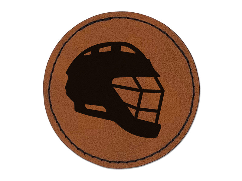 Lacrosse Helmet Round Iron-On Engraved Faux Leather Patch Applique - 2.5"