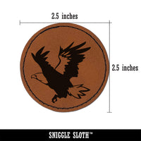 Patriotic American Bald Eagle Flying Round Iron-On Engraved Faux Leather Patch Applique - 2.5"