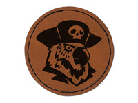 Pirate Parrot Bird with Hat Round Iron-On Engraved Faux Leather Patch Applique - 2.5"