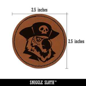 Pirate Parrot Bird with Hat Round Iron-On Engraved Faux Leather Patch Applique - 2.5"