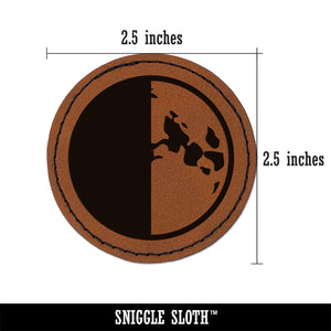 Quarter Moon Phase Round Iron-On Engraved Faux Leather Patch Applique - 2.5"