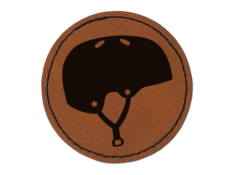 Skateboarding Sports Helmet Round Iron-On Engraved Faux Leather Patch Applique - 2.5"