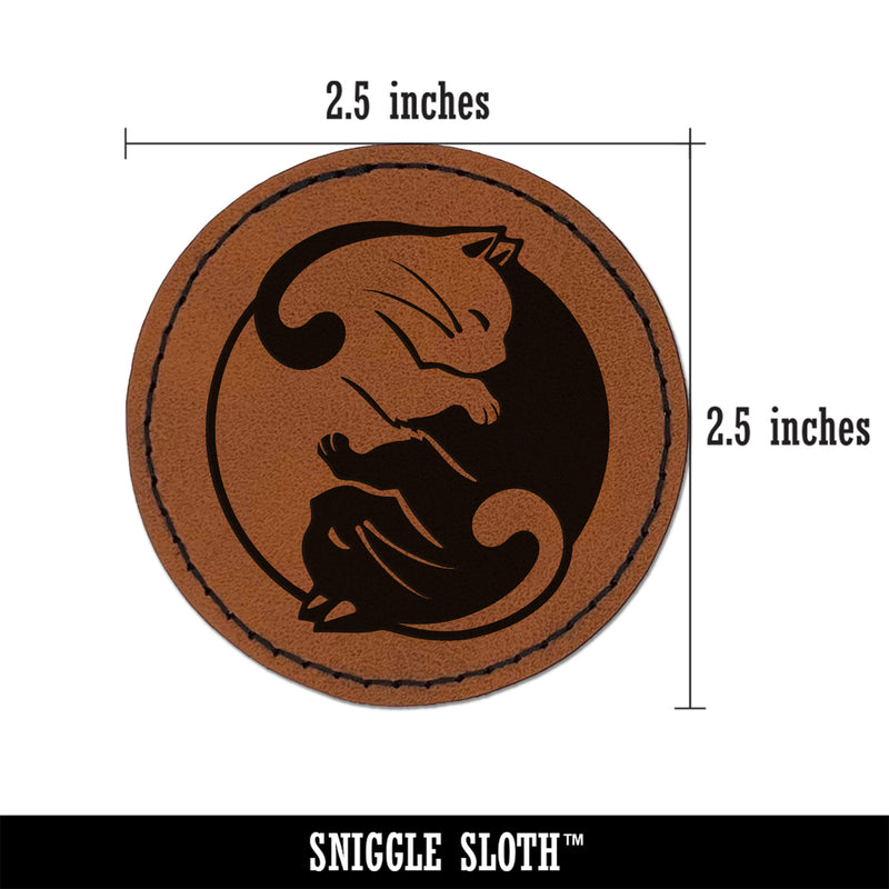Yin and Yang Cats Curled Up Together Round Iron-On Engraved Faux Leather Patch Applique - 2.5"