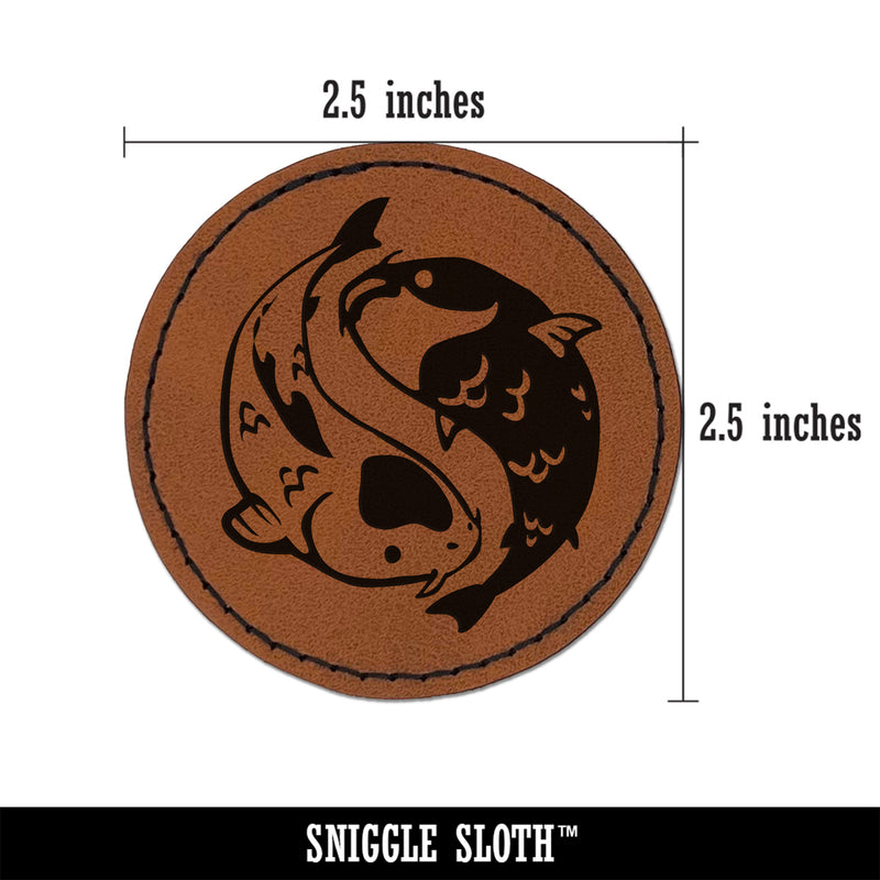 Yin and Yang Koi Fish Round Iron-On Engraved Faux Leather Patch Applique - 2.5"