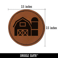 Farm Barn with Silo Round Iron-On Engraved Faux Leather Patch Applique - 2.5"