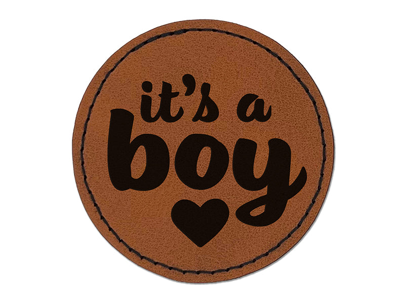 It's a Boy Baby Shower Party Round Iron-On Engraved Faux Leather Patch Applique - 2.5"