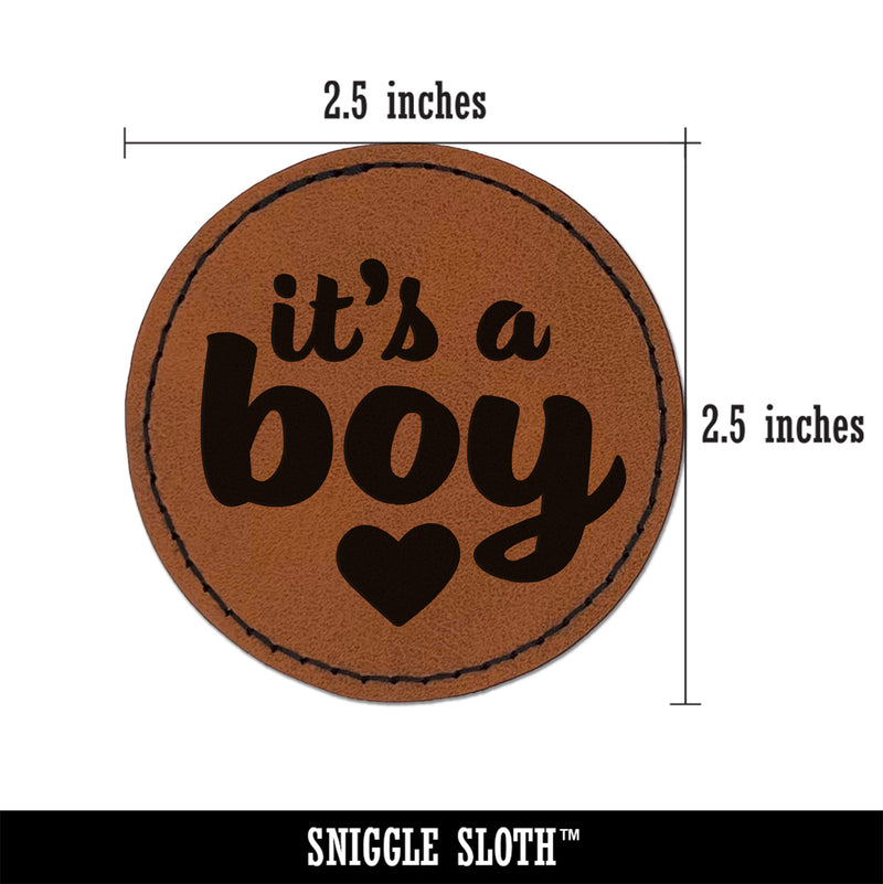 It's a Boy Baby Shower Party Round Iron-On Engraved Faux Leather Patch Applique - 2.5"