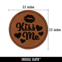 Kiss Me Lips Round Iron-On Engraved Faux Leather Patch Applique - 2.5"