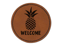 Pineapple Fruit Welcome Round Iron-On Engraved Faux Leather Patch Applique - 2.5"