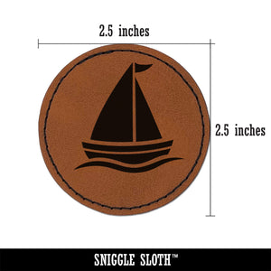 Sailing Sailboat Round Iron-On Engraved Faux Leather Patch Applique - 2.5"