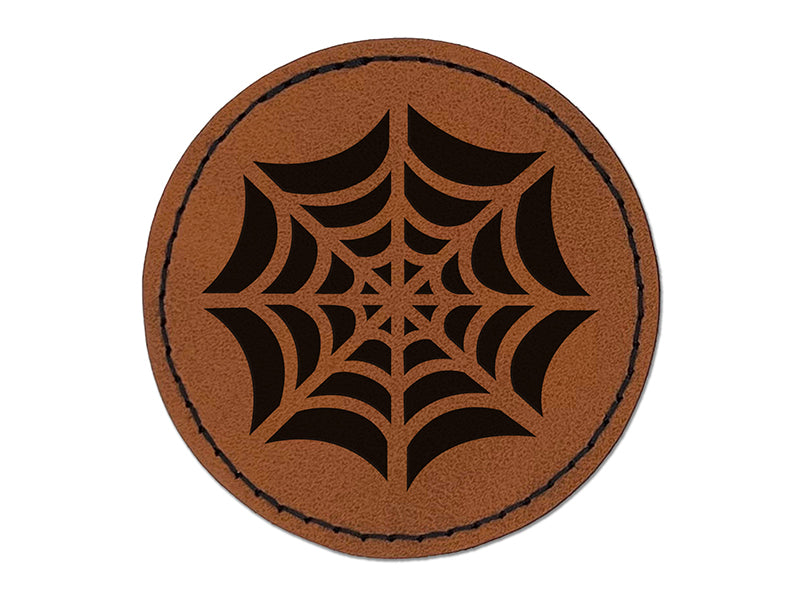 Elegant Spider Web Halloween Round Iron-On Engraved Faux Leather Patch Applique - 2.5"