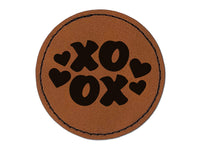 XOXO with Hearts and Love Round Iron-On Engraved Faux Leather Patch Applique - 2.5"