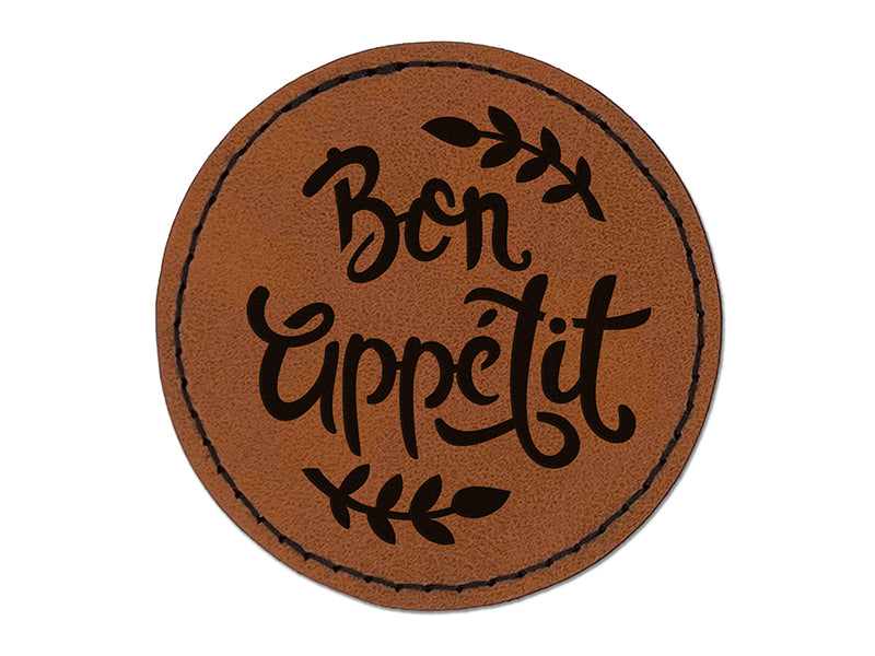 Bon Appetit Kitchen Round Iron-On Engraved Faux Leather Patch Applique - 2.5"