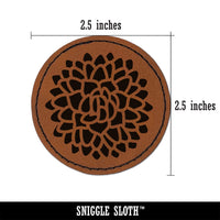 Beautiful Dahlia Flower Round Iron-On Engraved Faux Leather Patch Applique - 2.5"