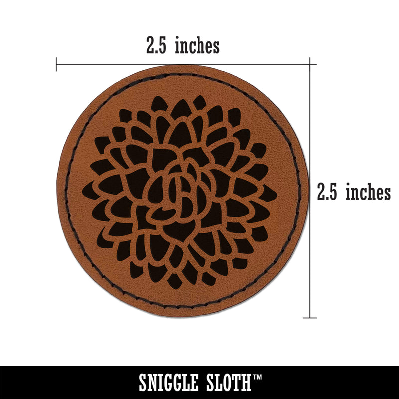 Beautiful Dahlia Flower Round Iron-On Engraved Faux Leather Patch Applique - 2.5"