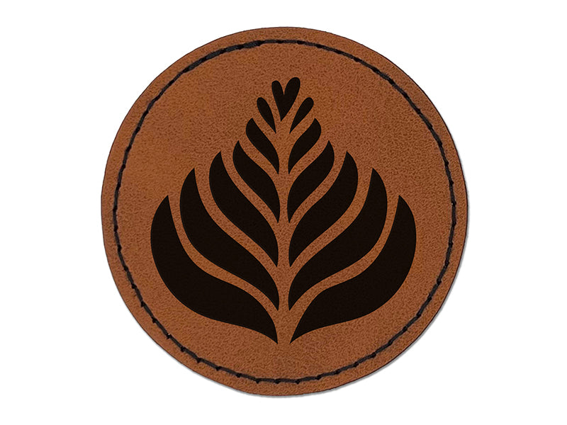 Fern Latte Art Round Iron-On Engraved Faux Leather Patch Applique - 2.5"