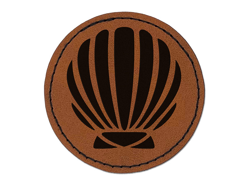 Scallop Seashell Beach Shell Ocean Round Iron-On Engraved Faux Leather Patch Applique - 2.5"