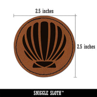 Scallop Seashell Beach Shell Ocean Round Iron-On Engraved Faux Leather Patch Applique - 2.5"