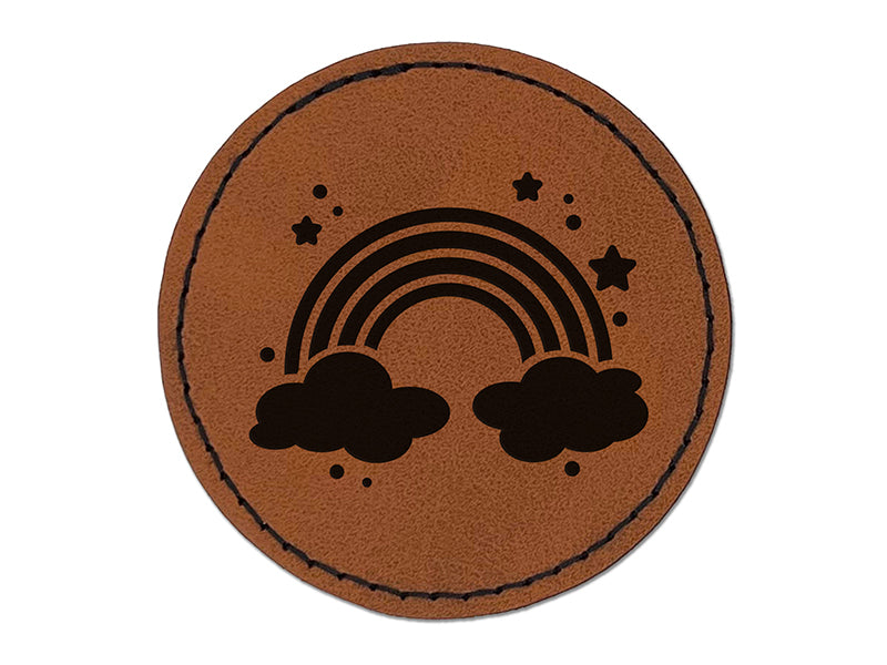 Sweet Adorable Magical Rainbow Round Iron-On Engraved Faux Leather Patch Applique - 2.5"