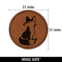 Curious Fox Sitting Looking Back Round Iron-On Engraved Faux Leather Patch Applique - 2.5"