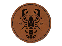 Maine Lobster Seafood Crustacean Round Iron-On Engraved Faux Leather Patch Applique - 2.5"