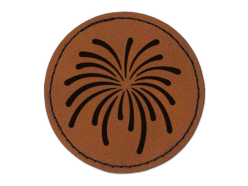 Firework Fourth of July Round Iron-On Engraved Faux Leather Patch Applique - 2.5"
